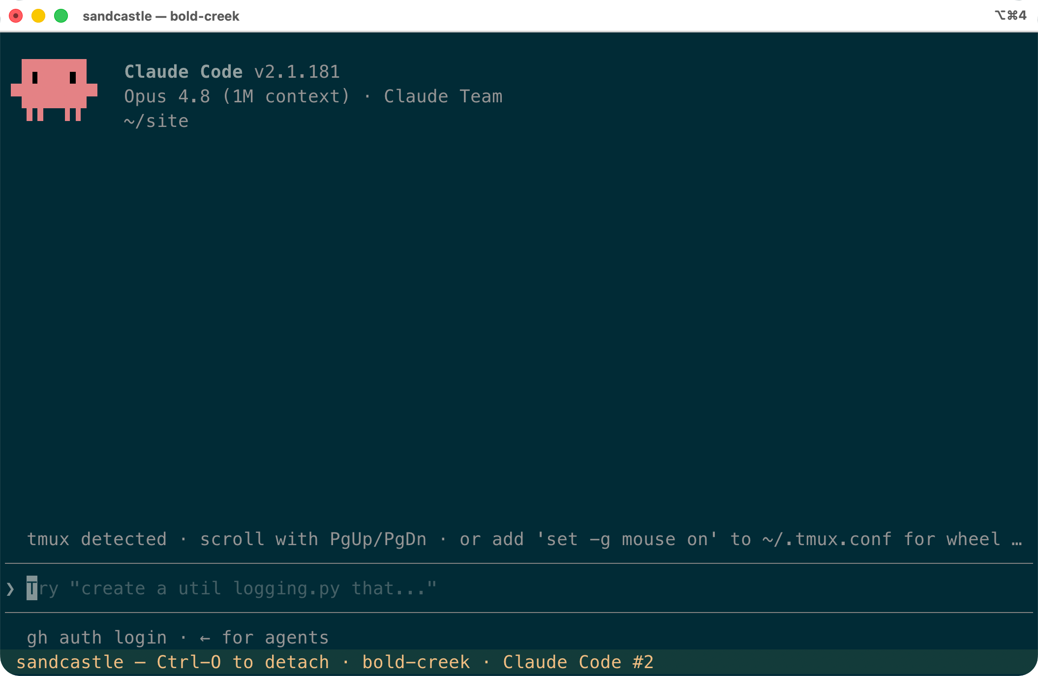 An attached Claude Code session running inside the sandbox